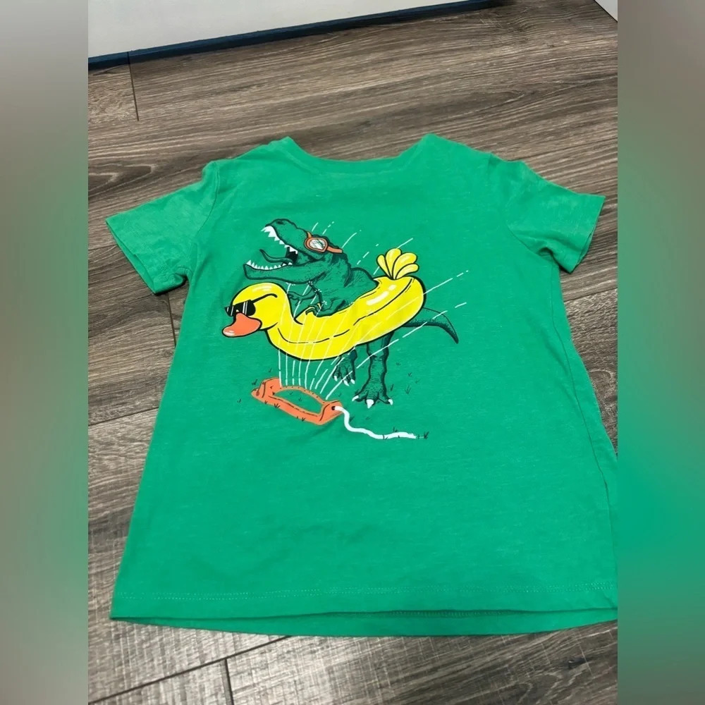 Cat & Jack Youth Boys' Bright Green T-Rex Short Sleeved T-Shirt Size Small 6-7